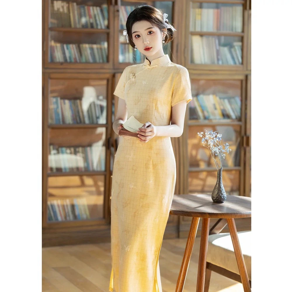 【宓悦-东篱】2025黄色旗袍小个子年轻款学生日常气质文艺女民国风