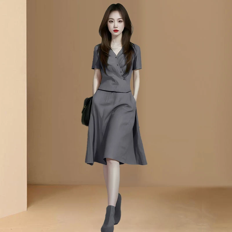 纯欲慵懒风休闲时尚套装女2025年夏季新款遮肉显瘦上衣半裙两件套