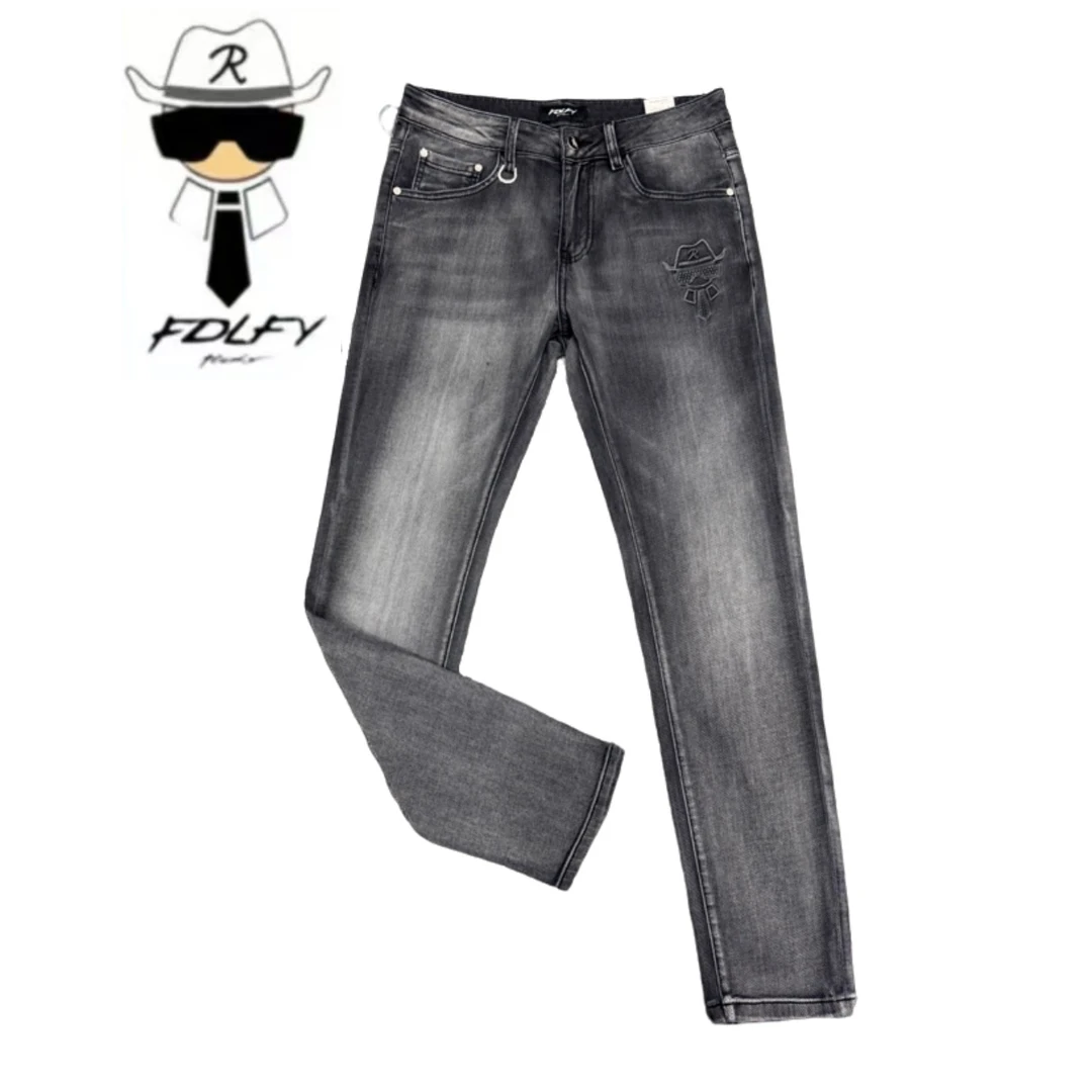 【欧洲名店】2096老佛爷FDLFY正品灰色薄款弹力修身百搭男士牛仔裤
