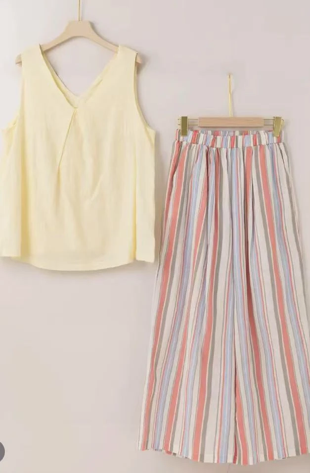 多巴胺中国风背心短袖+阔腿裤时尚夏季套装