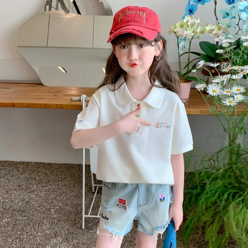 女童夏装翻领短袖t恤2025新款洋气儿童夏季小女孩半袖Polo衫上衣