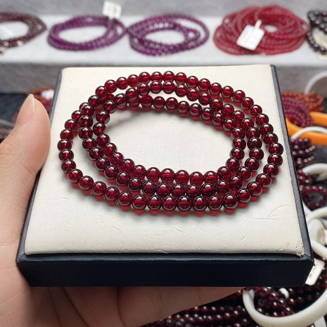 石榴石手链未镶嵌5.5mm老矿偏玫红8a