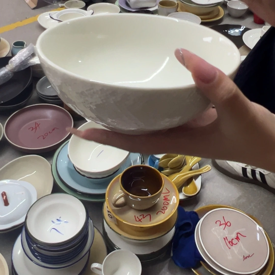 新骨瓷44微瑕珍珠白麻布纹6.25寸面碗