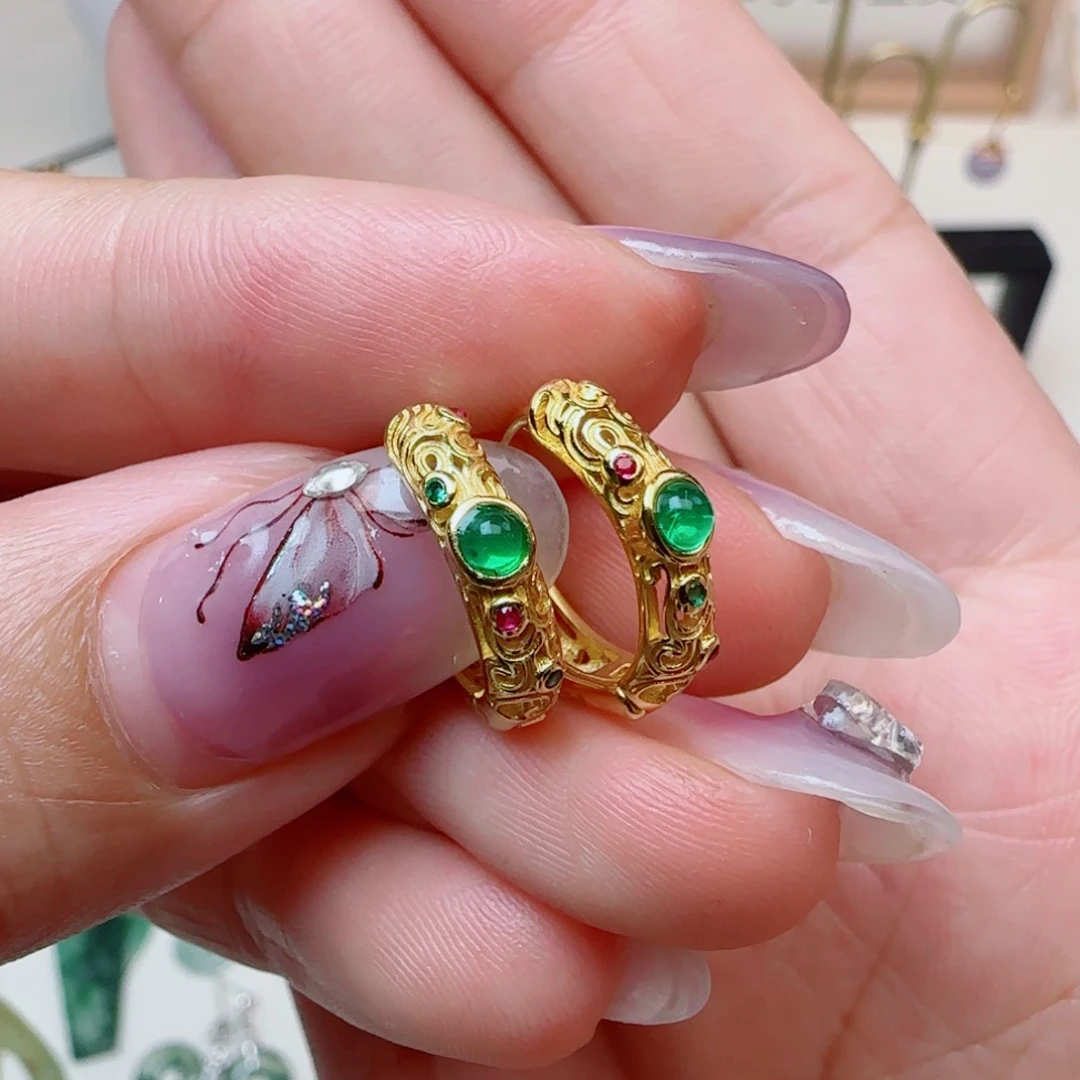 翡翠银S925镶嵌耳饰多样性发一