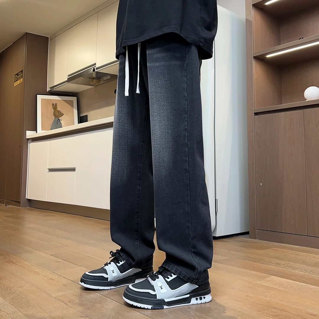 隐匿者春季新款百搭男士牛仔裤美式休闲复古高街阔腿大码牛仔裤男