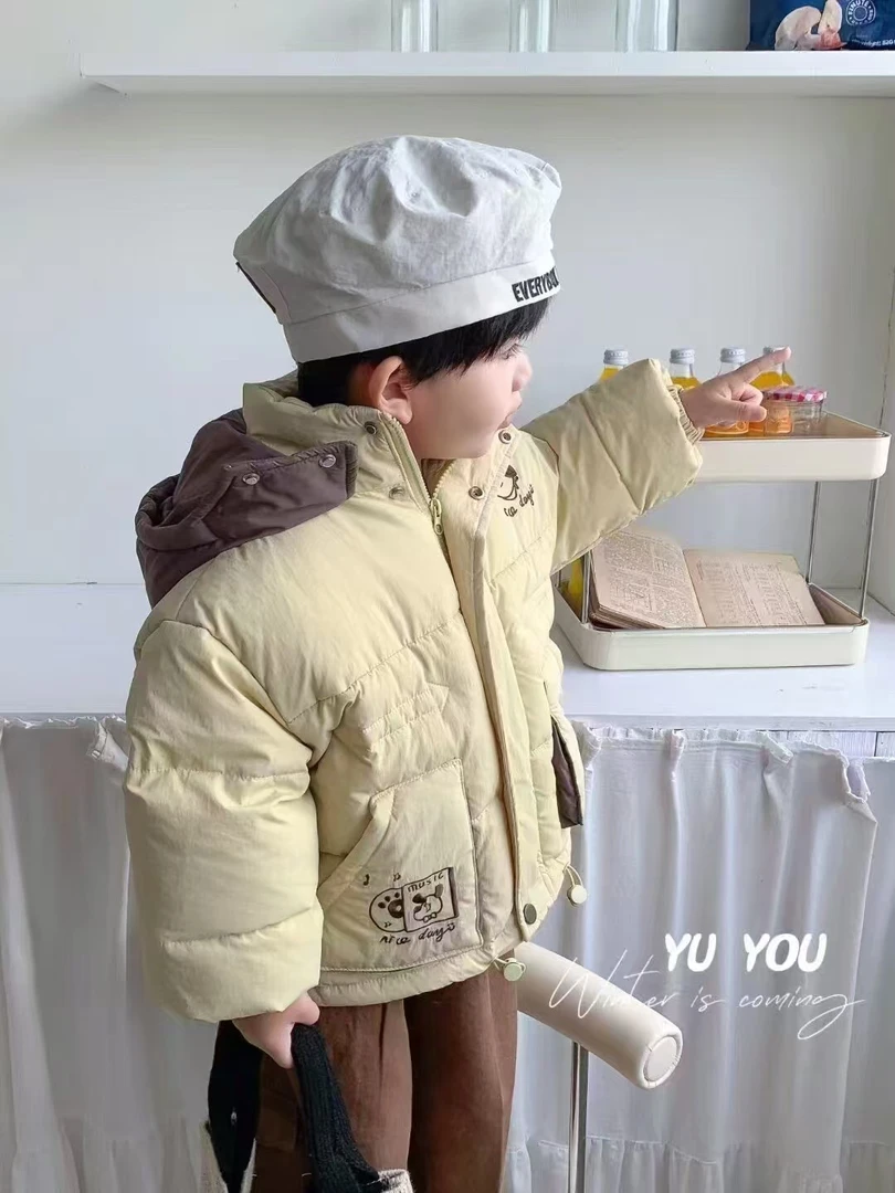 菜菜家童装yuyou小狗刺绣撞色羽绒服