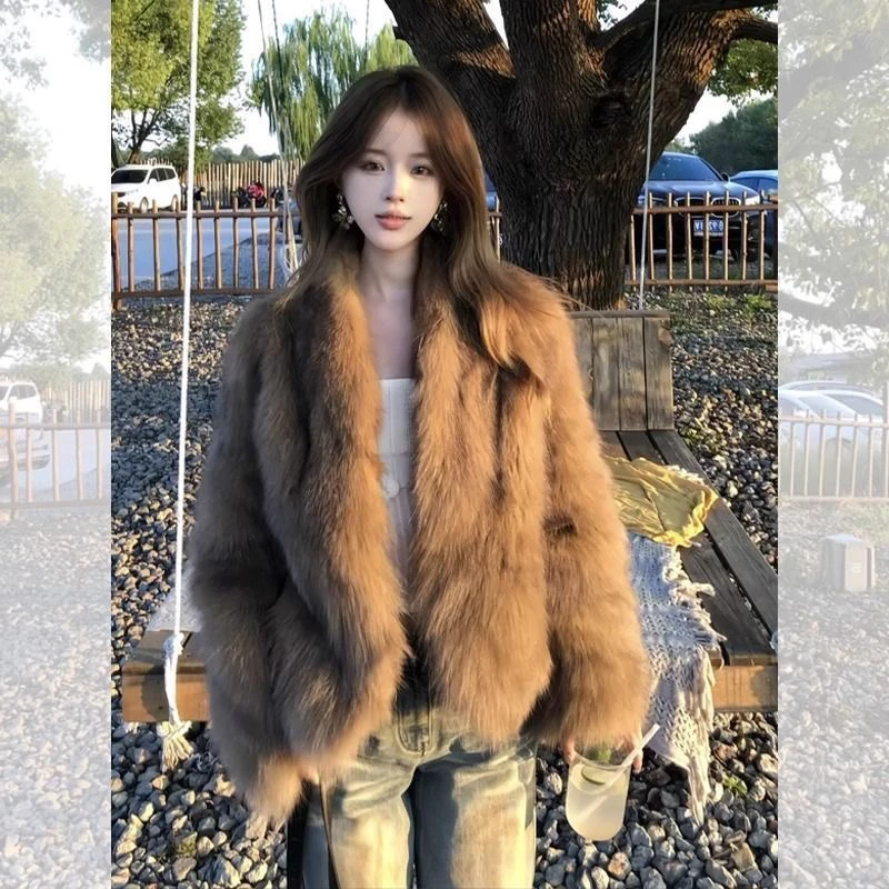 复古棕色环保冬季短款高级感毛外套女