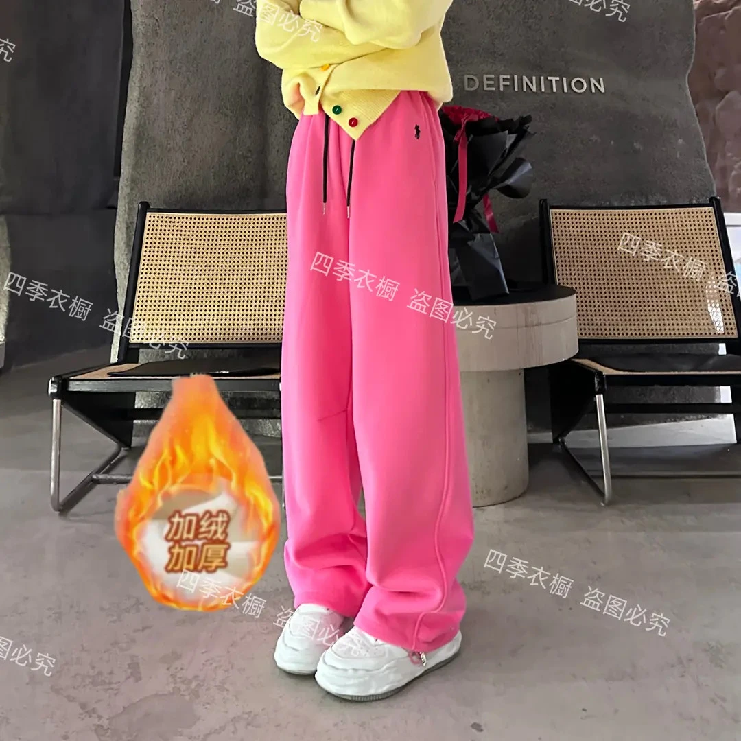 （小个子）冬款加绒加厚高腰休闲 一裤两穿卫裤洋气百搭阔腿裤6155#