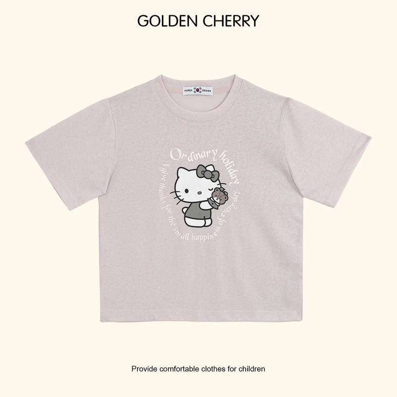 【金樱桃Golden cherry】小童粉色哈喽小猫洋气百搭T恤QDD268