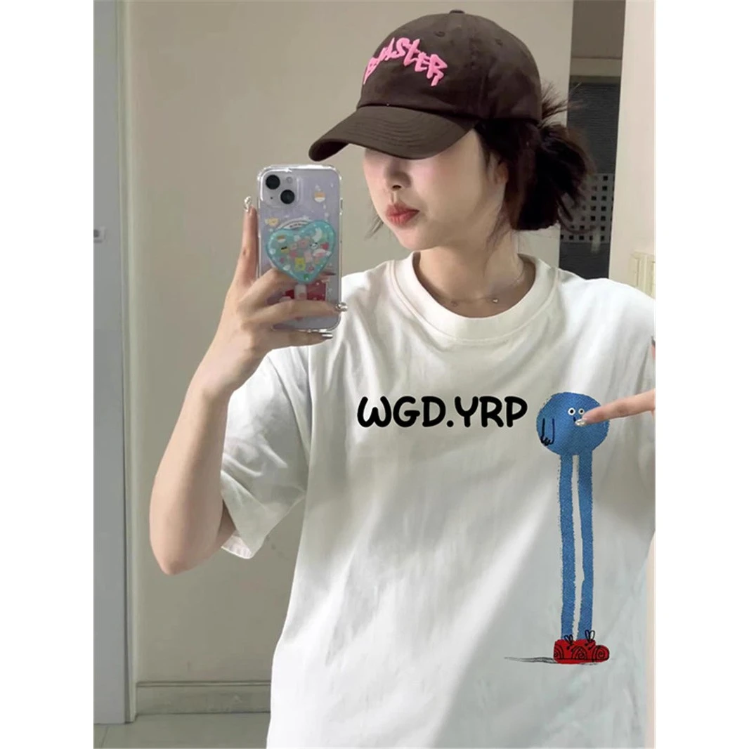 2025新款爆款夏季纯棉正肩设计感小众美式宽松短袖t恤女半袖上衣