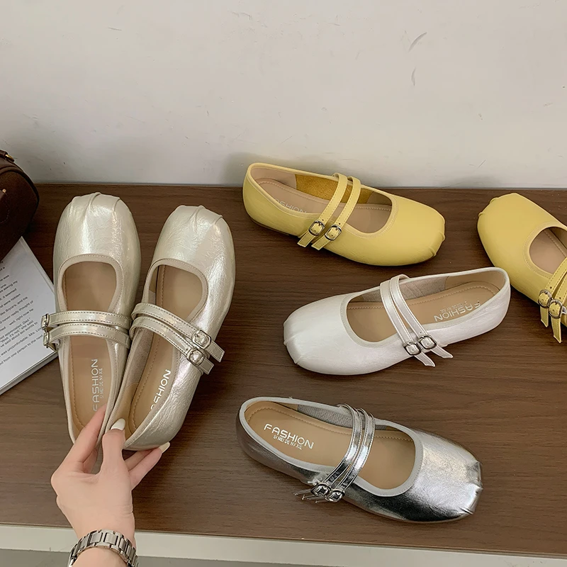 复古银色法式仙女风软平底浅口单鞋女夏2025新款配裙子玛丽珍鞋子