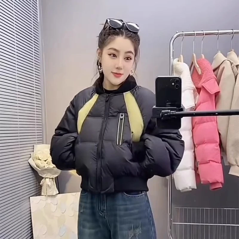 韩版休闲风纯色简约圆领短款棉衣女春季新款保暖显瘦气质穿搭外套