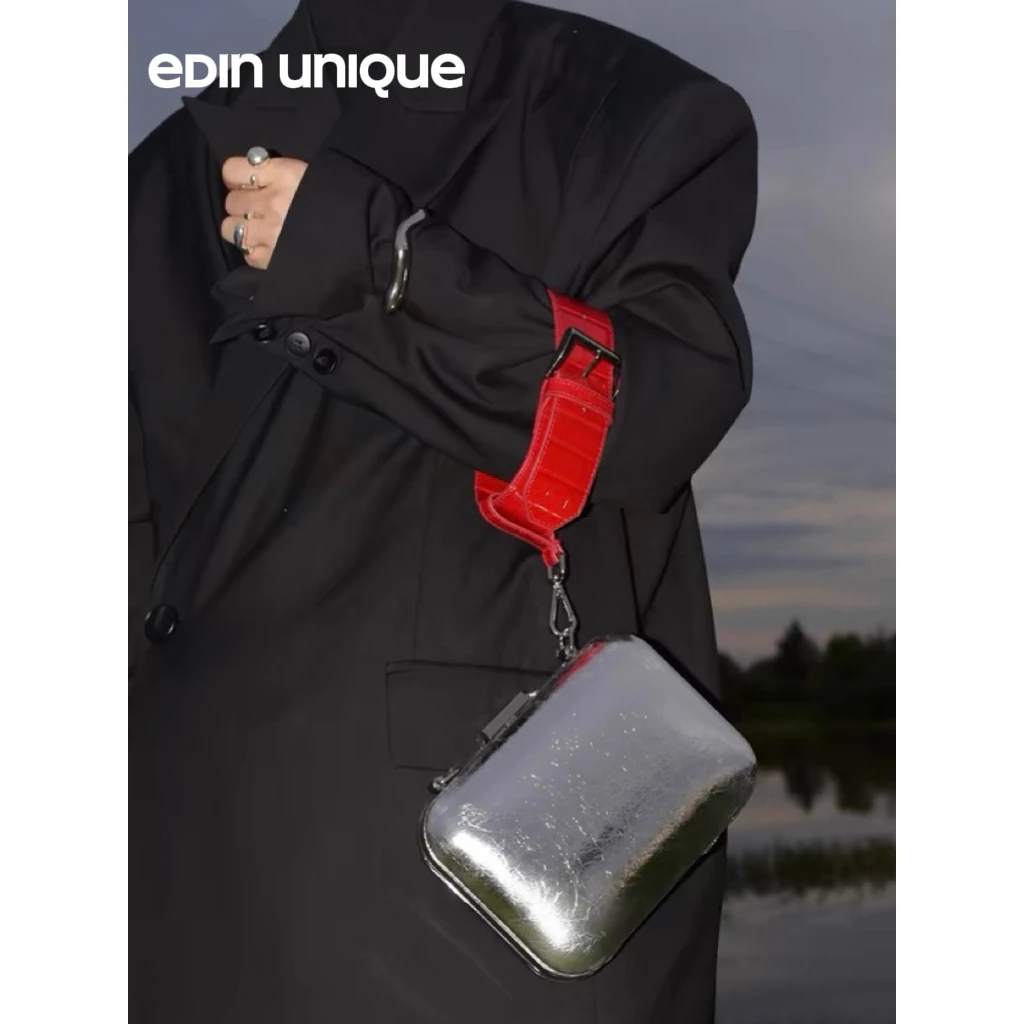 一丁小众设计高级质感牛皮盒子包手提包拼色时尚个性单肩斜挎包女