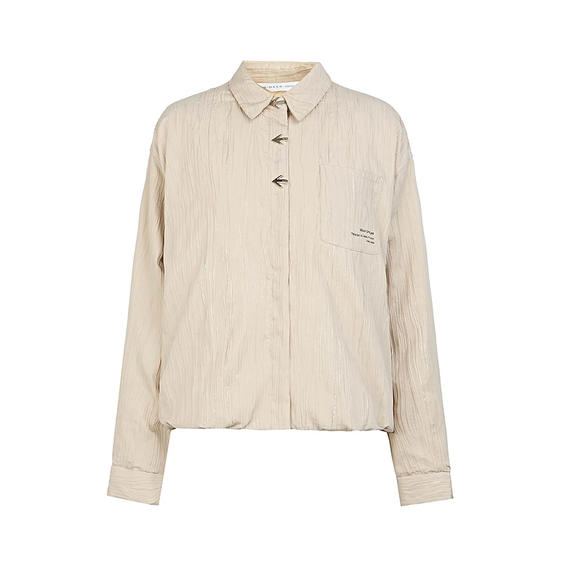 S·DEER圣迪奥女装时尚气质翻领字母撞色宽松短款羽绒服S24483115