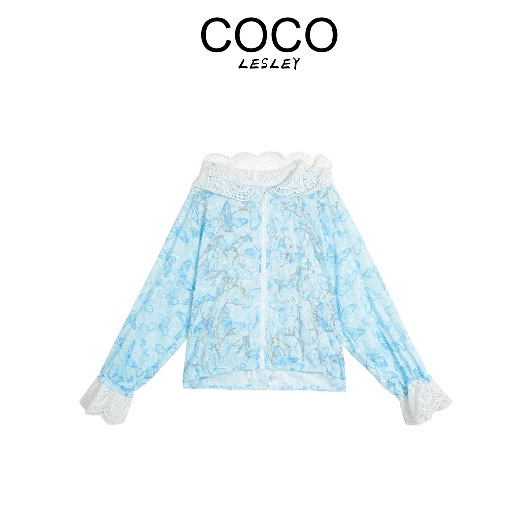 【COCO LESLEY】时尚重工蝴蝶绣花连帽防晒上衣6818