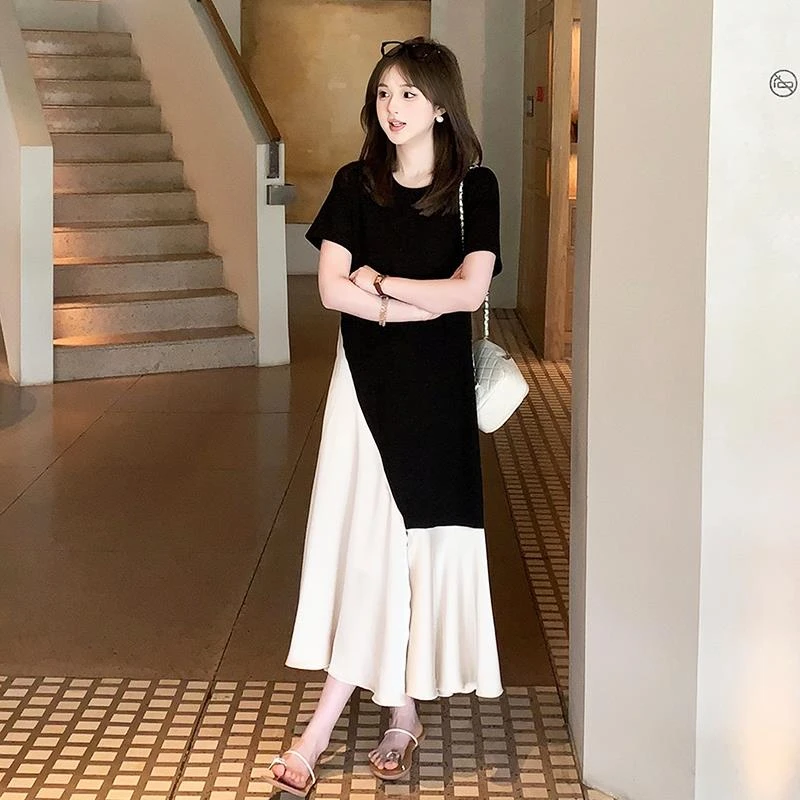 夏季短袖巨好看的连衣裙女裙子2025新款今年流行爆款漂亮拼接长裙