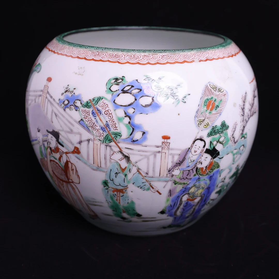 清 康熙五彩十八学士图冬瓜罐