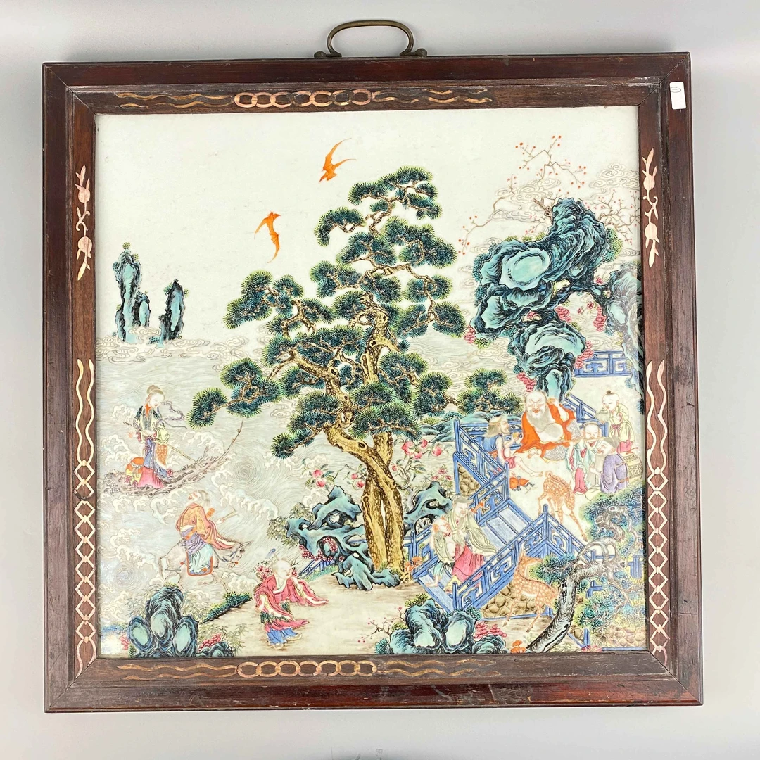 清中期粉彩神仙人物挂屏【古董拍卖】Y225Y20115001