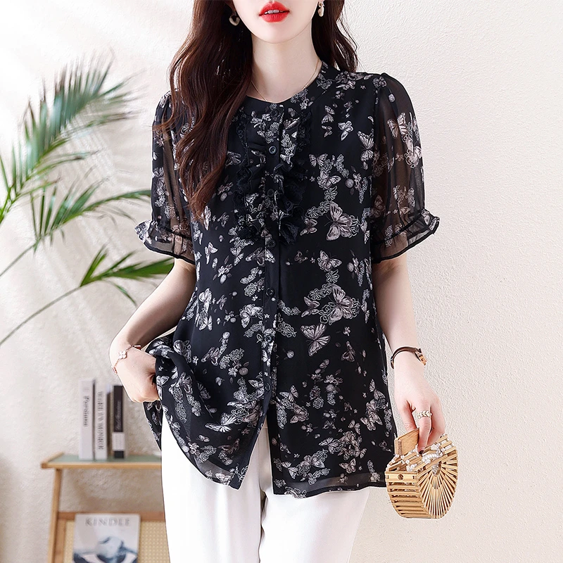 大码女装2025夏季时尚洋气百搭碎花短袖T桖减龄宽松遮肉显瘦上衣