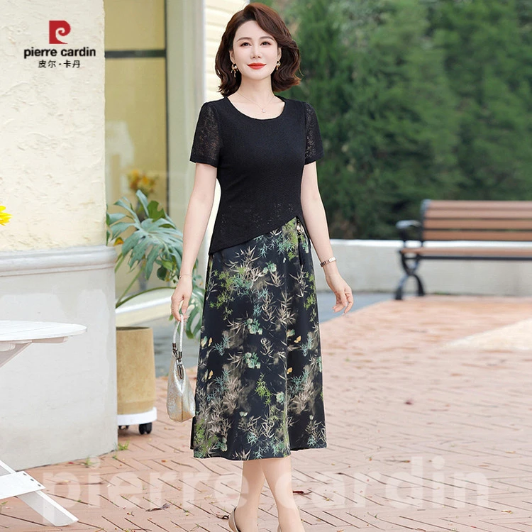 皮尔卡丹2025年新款妈妈夏装连衣裙时尚休闲洋气中年女士气质裙子