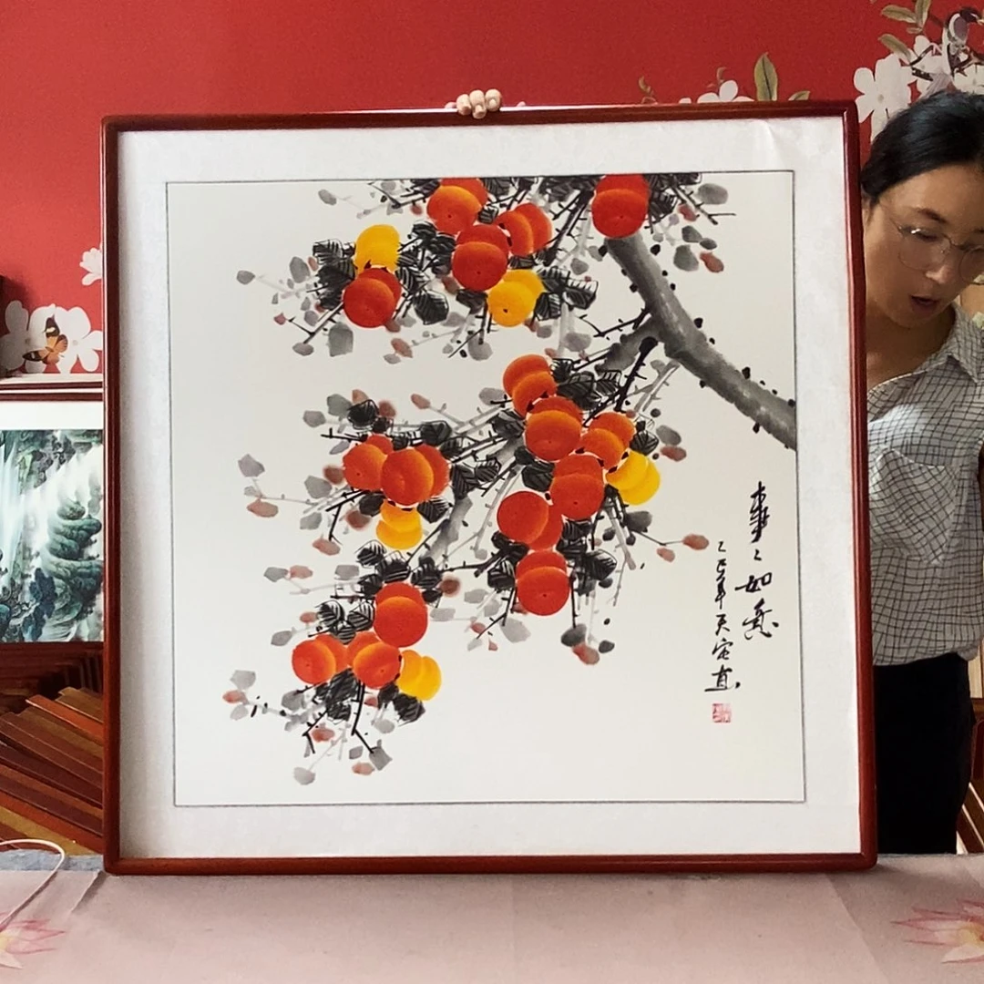 国画手写手绘带框包邮82✖️82国画作品