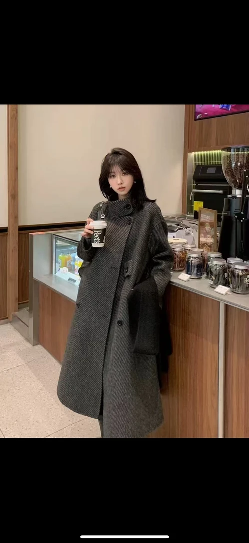 （央央）宽松高领大衣外套65766