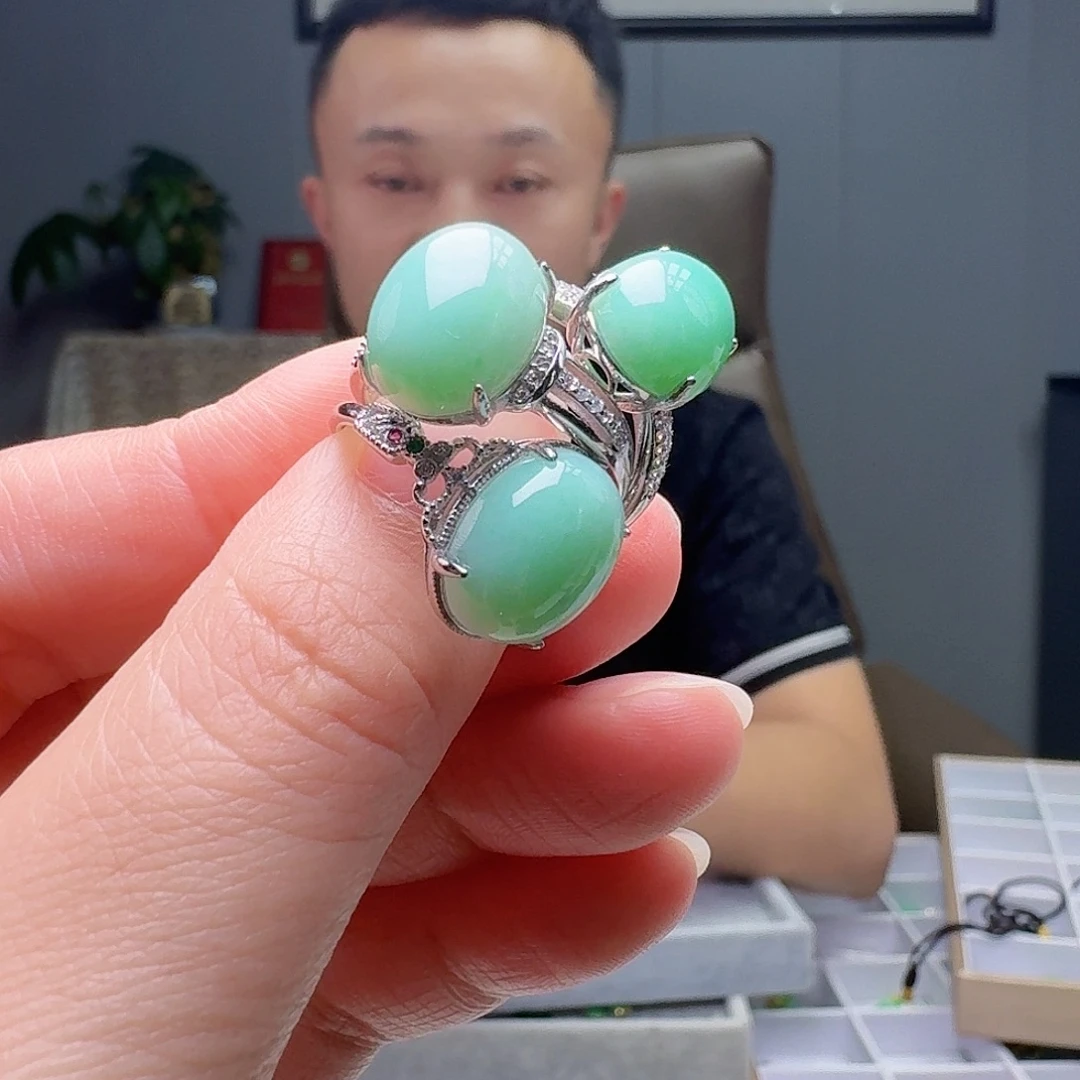 翡翠戒指银S925镶嵌多样性发货其一