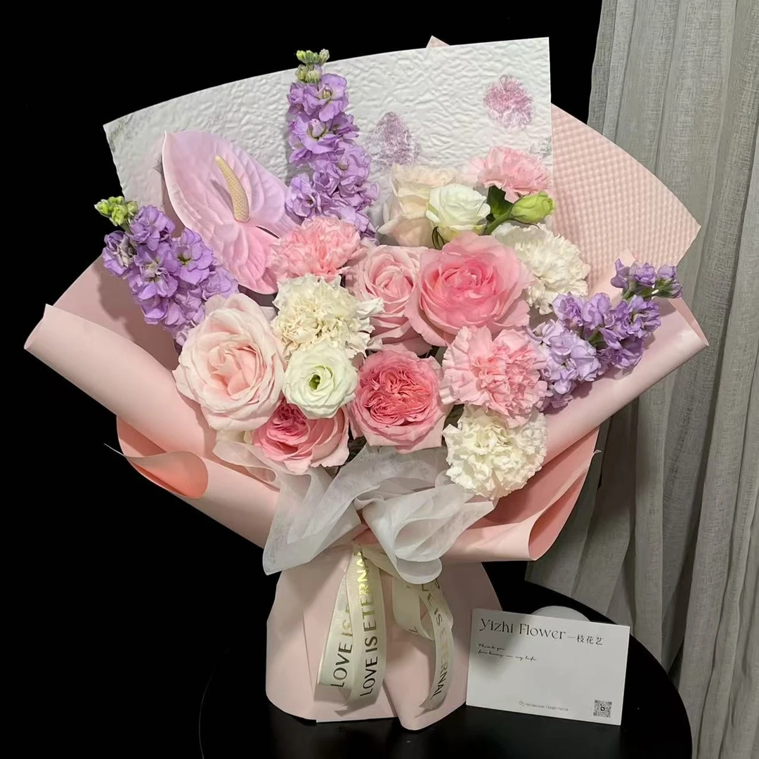 【温柔予你】粉玫瑰白桔梗紫罗兰混搭花束送女友闺蜜长辈父母生日鲜花店送花上门生日鲜花花束