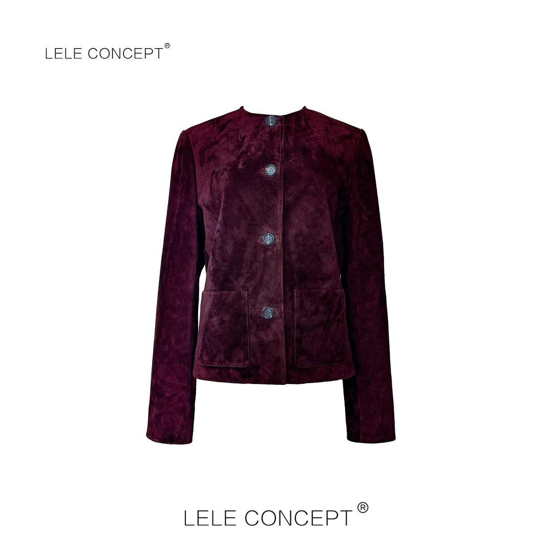 LELE CONCEPT丨【如一】都市轻奢港风气质款短款秃领皮衣FP25C0012W