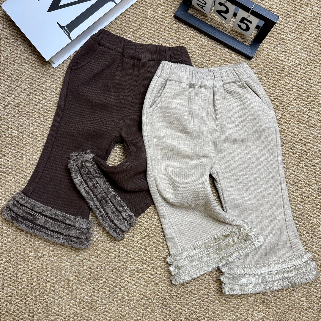 女童加绒加厚一体绒喇叭裤2024新款韩版儿童裤子女孩秋冬季女宝宝