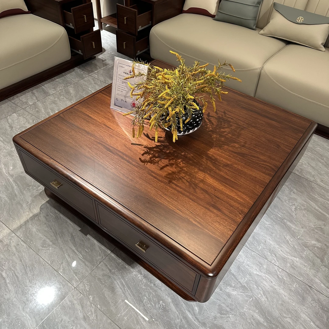 领界新中式652：新中式乌金木茶几大方几方形茶几悬浮落地茶几