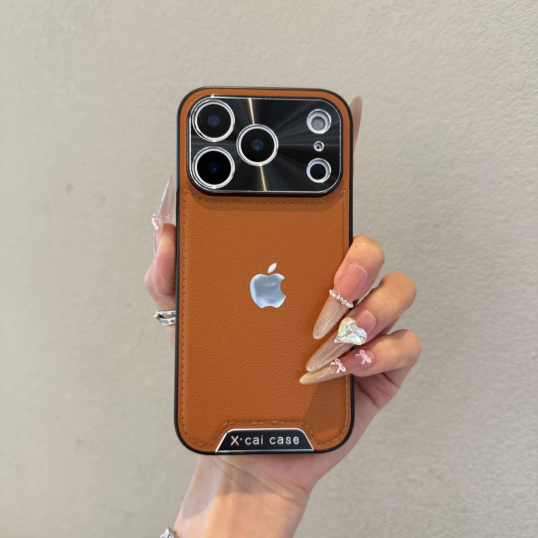 高档皮格纹适用苹果17promax手机壳iPhone16商务风15高级14防摔13