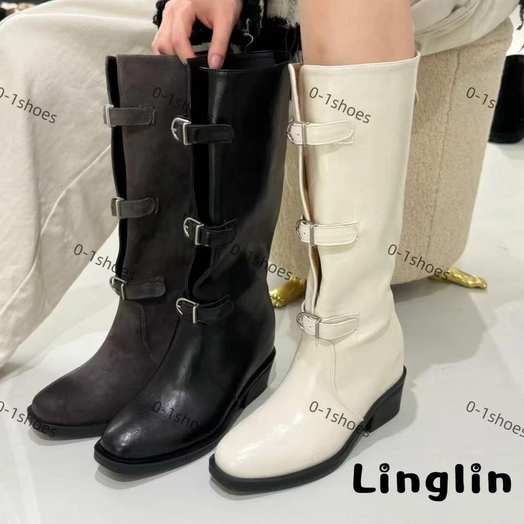 玲lin【9cm】25秋冬新款系扣长靴内增高经典气质贵气千金风