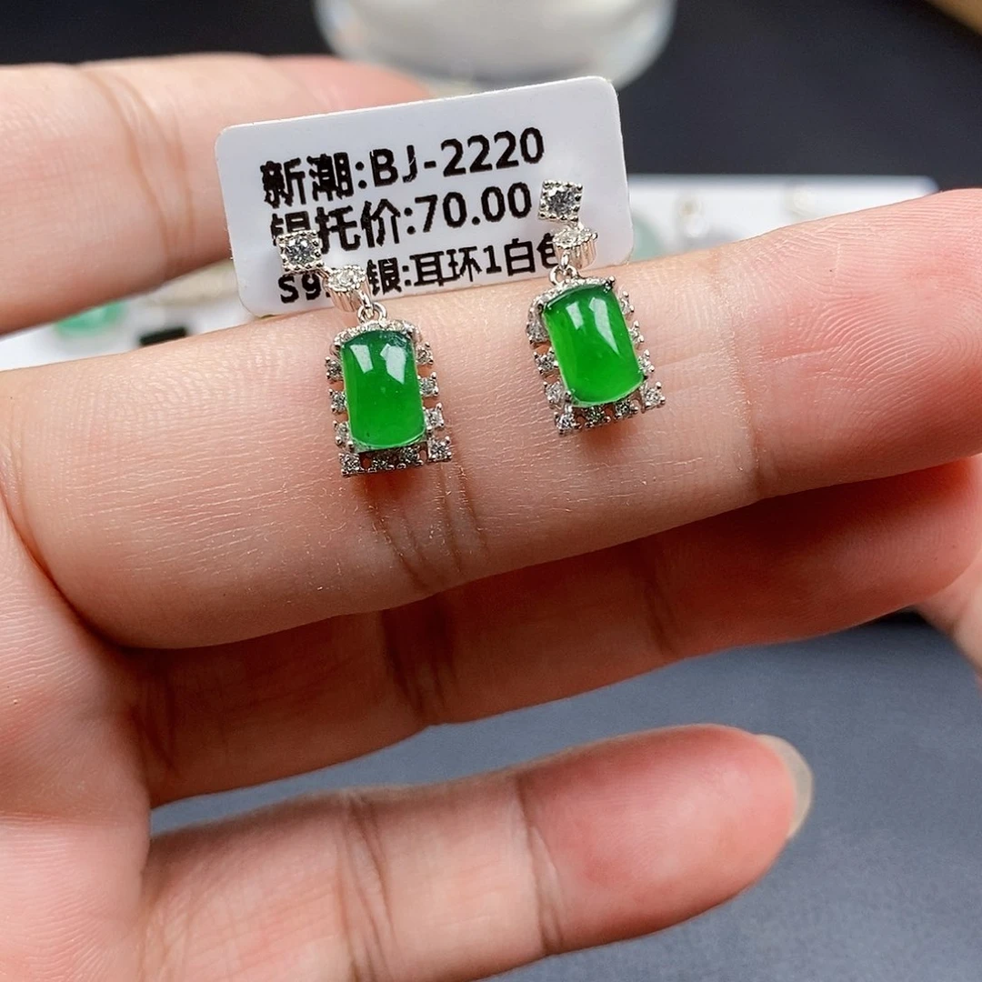 翡翠银S925镶嵌耳饰耳饰