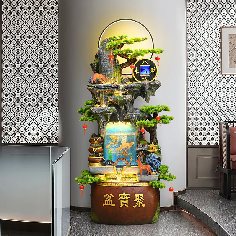 新中式鱼池假山循环水装饰客厅餐厅开业乔迁新居送礼开业落地摆件