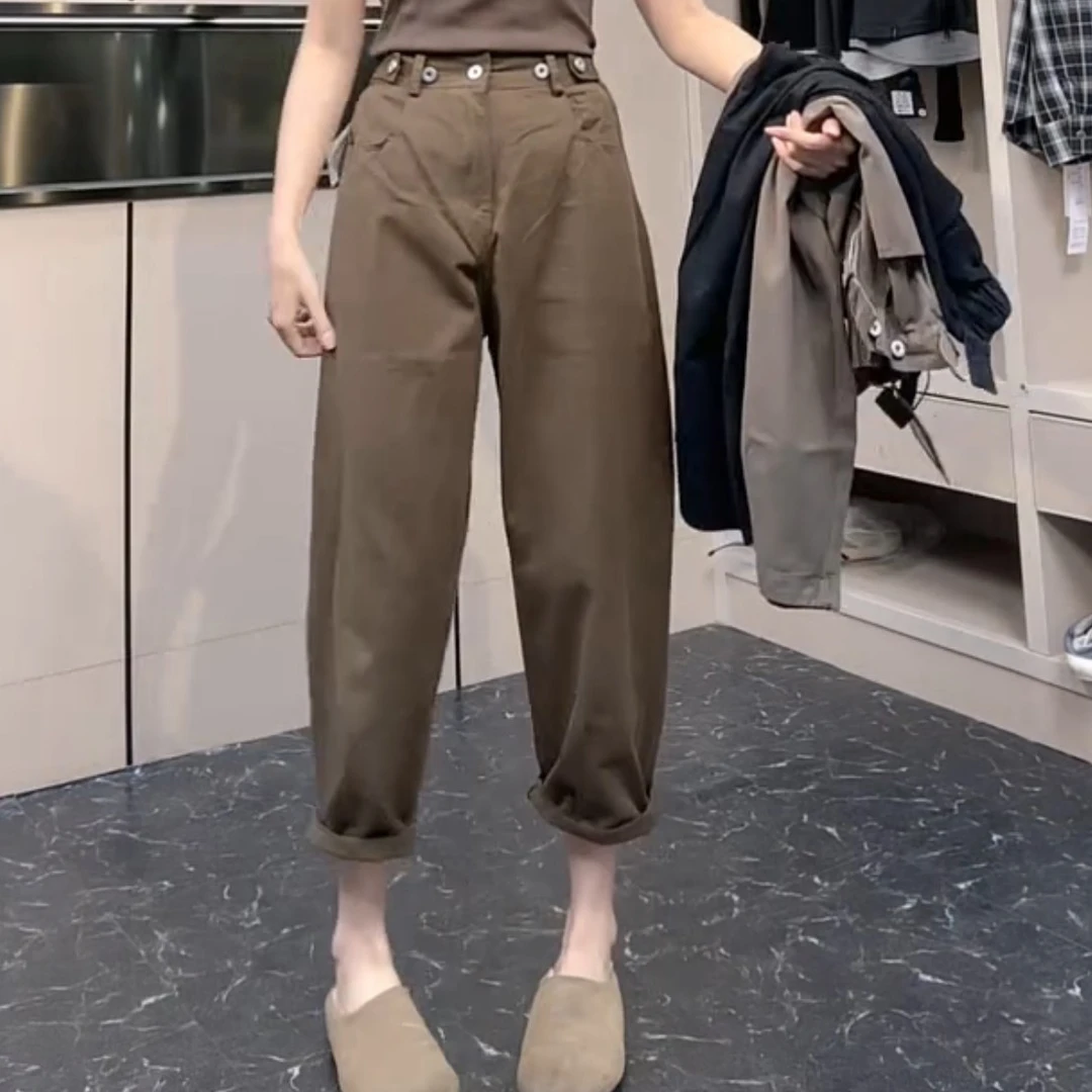 简约哈伦裤高腰薄款九分裤夏季休闲裤老爹裤大码2025早秋季新款