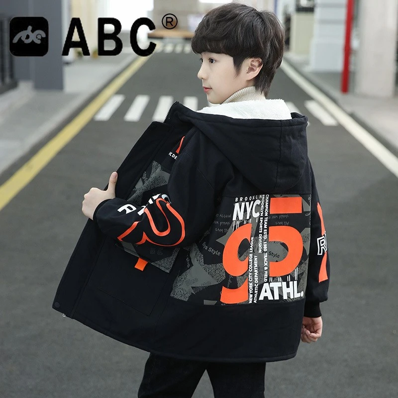 ABC男童外套春秋冬款新款夹棉中大儿童装冬装风衣加绒加厚男孩潮