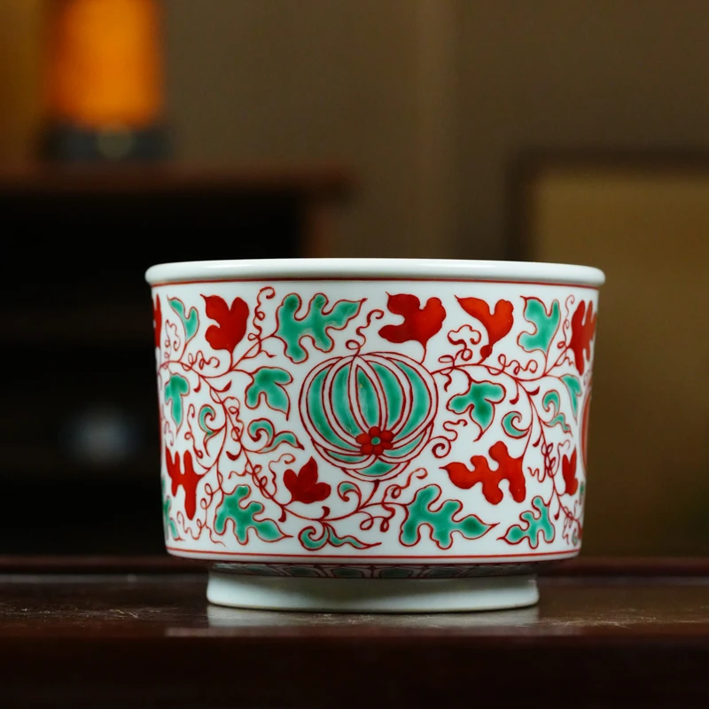 红绿彩西瓜水洗建水（翁宿底款）（翁宿S0224）