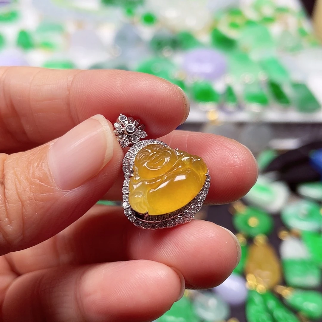 吊坠(不含链)18K金镶嵌翡翠