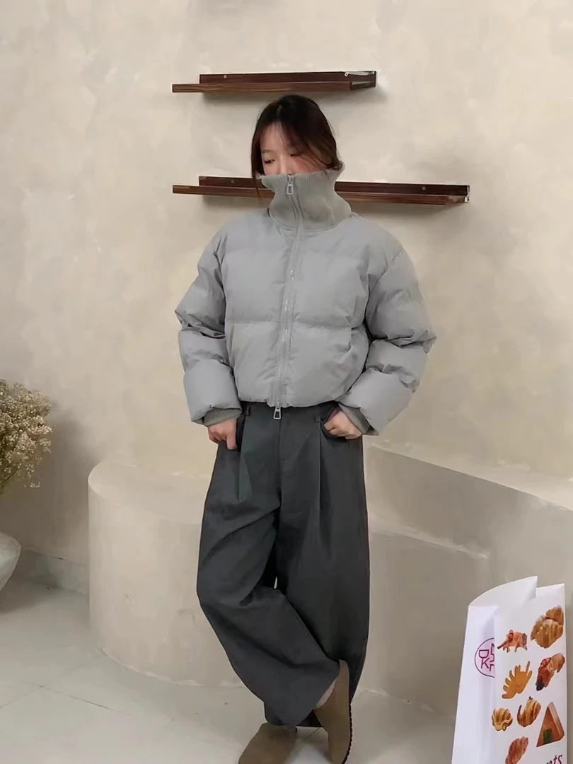 鹿十一【针织领】美拉德短款90白鸭绒羽绒服女小个子加厚保暖休闲