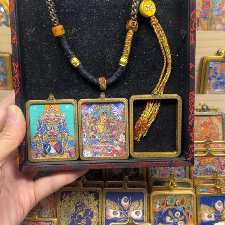 吊坠用****3扎基拉姆文殊菩萨双面钛钢唐卡