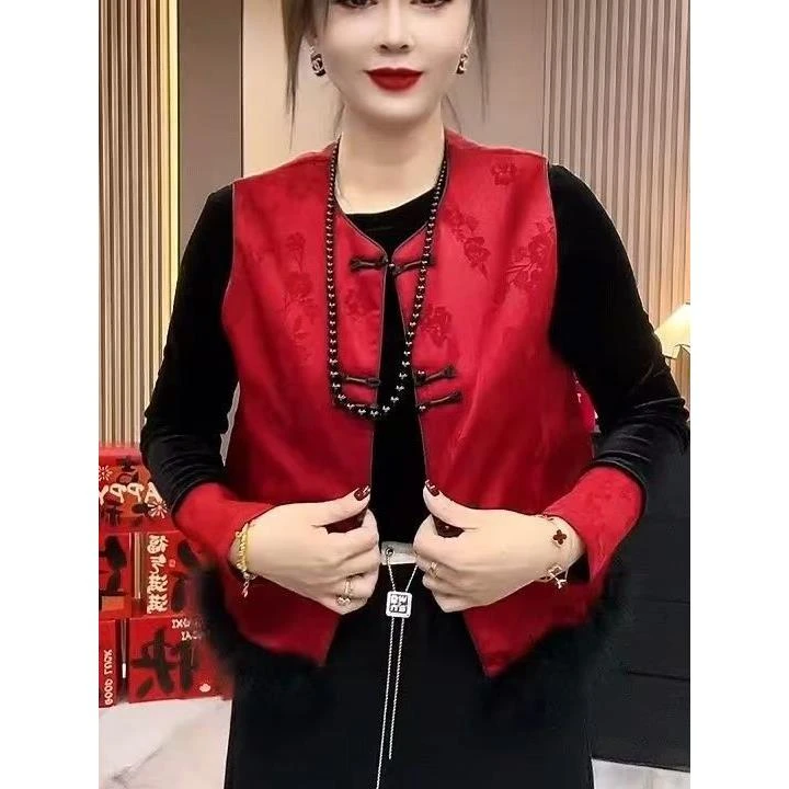 J新中式背心2025新款中国风马甲大红色女款秋冬装叠穿棉坎肩喜庆