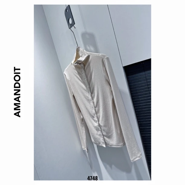 4748丨半高领长袖排扣T恤简约百搭气质内搭上衣