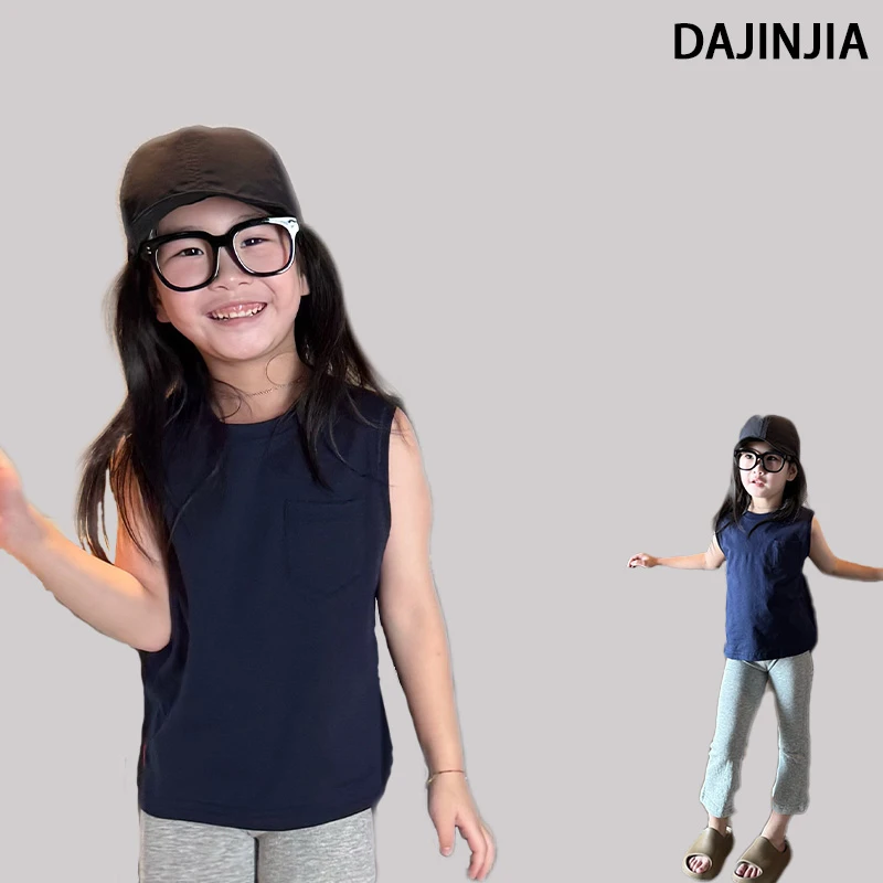 大金定制新款净版藏蓝色帅气绵软百搭男女童无袖背心上衣