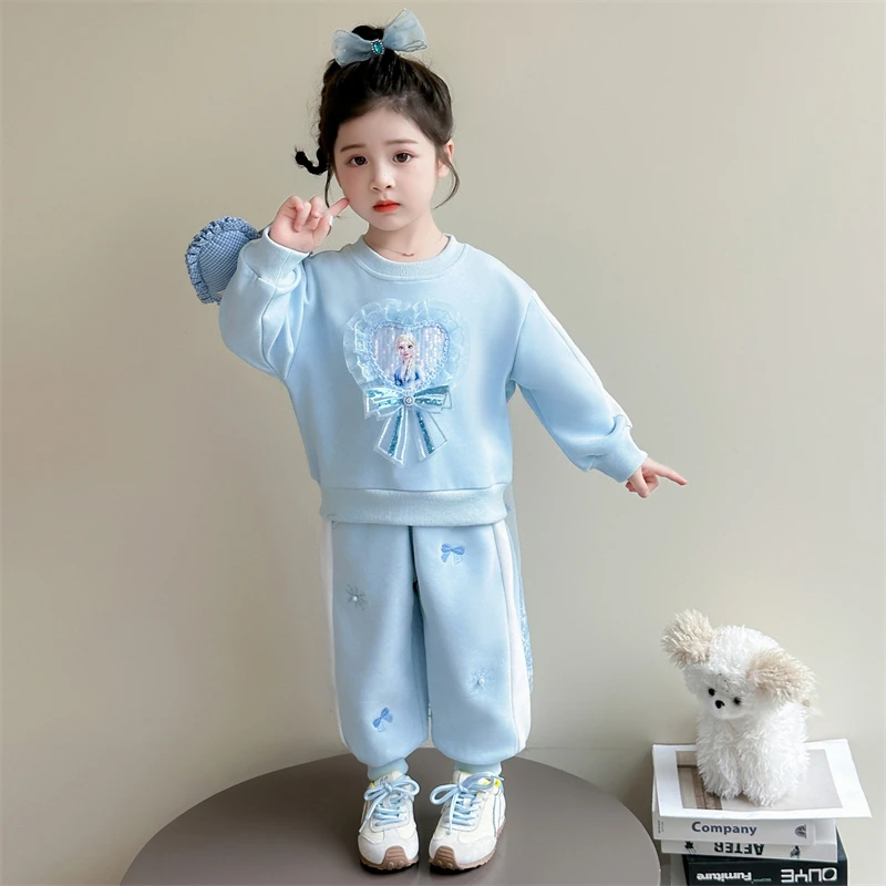 女童网纱套装洋气儿童爱莎卫衣卫裤两件套小女孩宝宝秋装2025新款