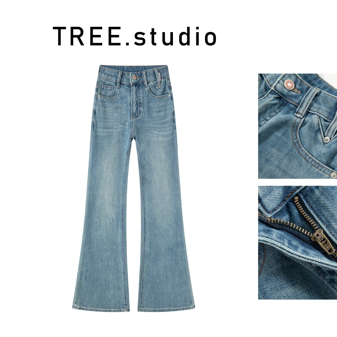 【海波蓝色】不贴腿牛仔裤深圳南油原版设计直筒喇叭裤腿精微喇裤女