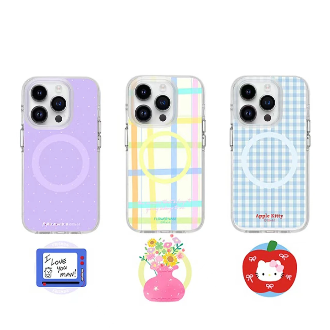 新款圆边磁吸IMD格子简约系列适用苹果16promax-13防摔手机壳