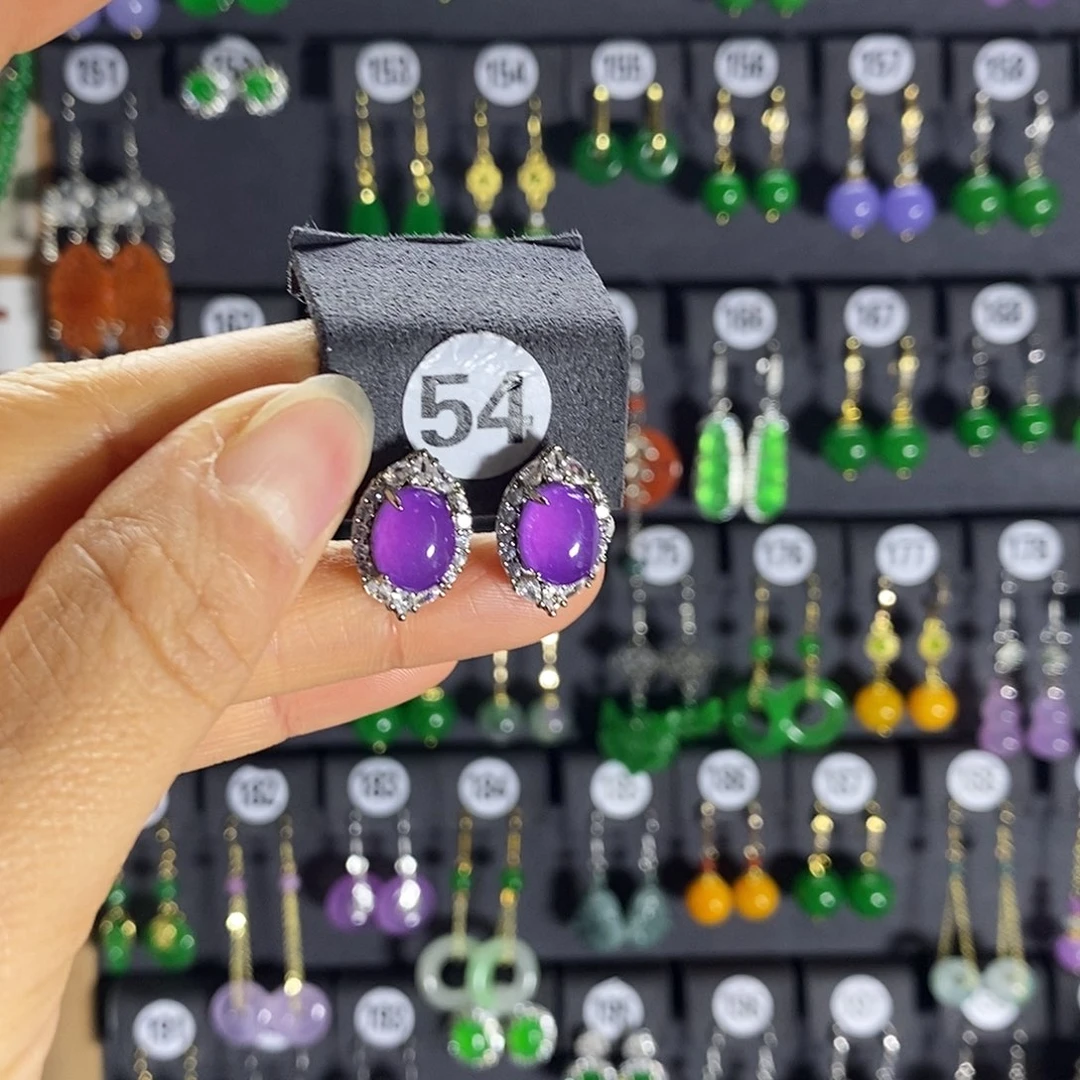 银S925镶嵌翡翠耳饰54