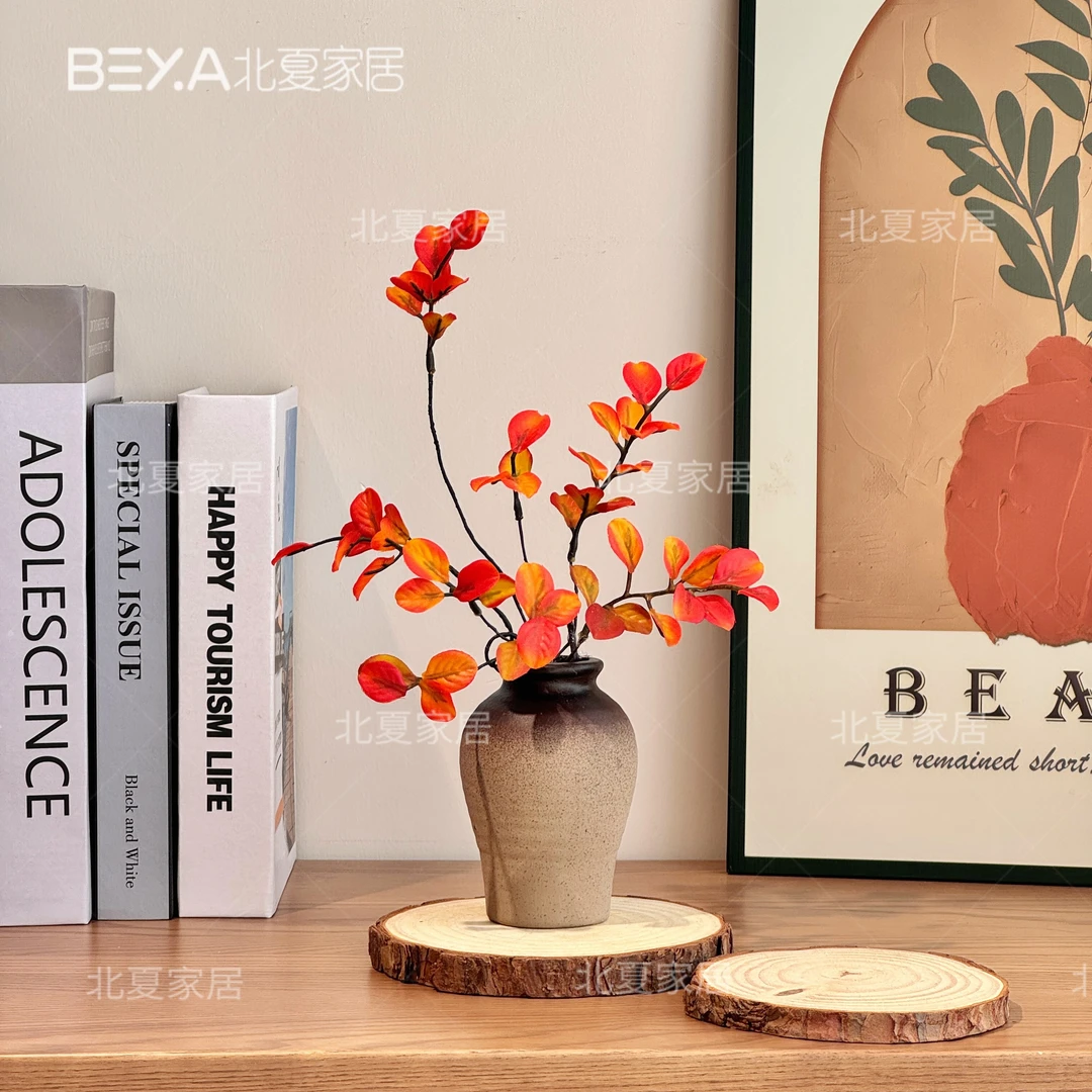 仿真花树枝红枫叶假花子发财叶室内家居客厅枫叶假花家居摆件