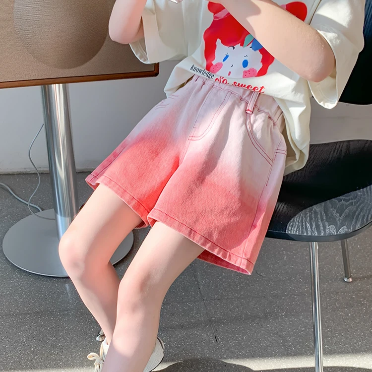女童童装短裤女童夏装2023新款儿童渐变牛仔短裤夏季女孩热裤